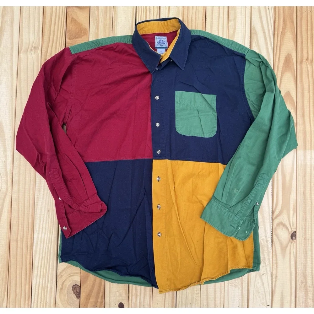 Vintage Men's Large Tall Colorblock Cambridge Classic Button Shirt Long Sleeve - Picture 2 of 8